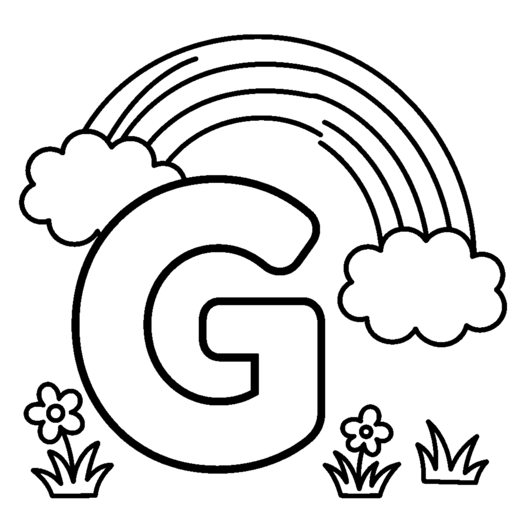 Letter G and a shining Rainbow coloring page