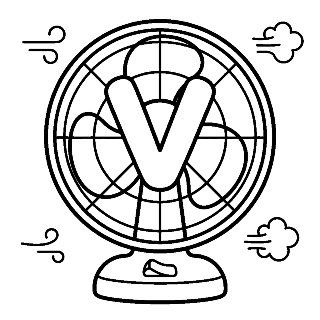 Letter V and a cool Fan coloring page