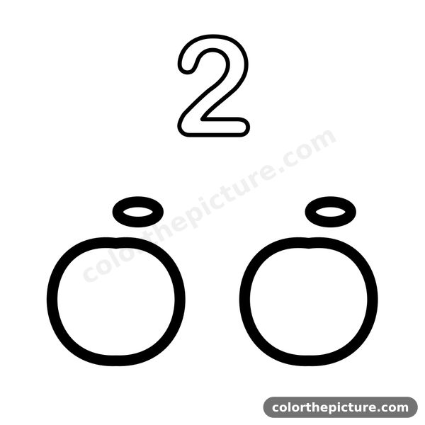 Number 2 and 2 cute apples coloring page