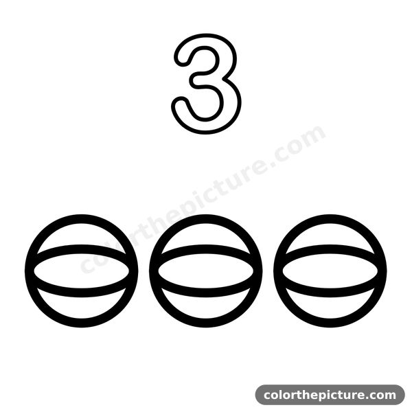 Number 3 and 3 colorful balls coloring page