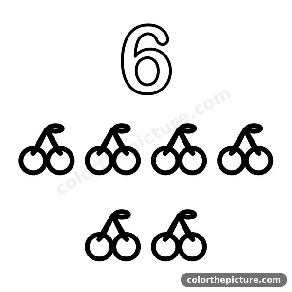 Number 6 and 6 sweet cherries coloring page