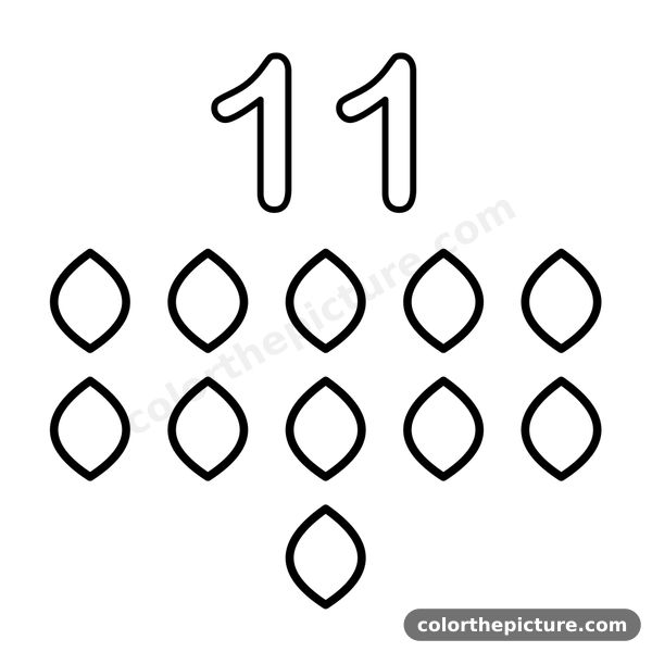 Number 11 and 11 little leaves coloring page