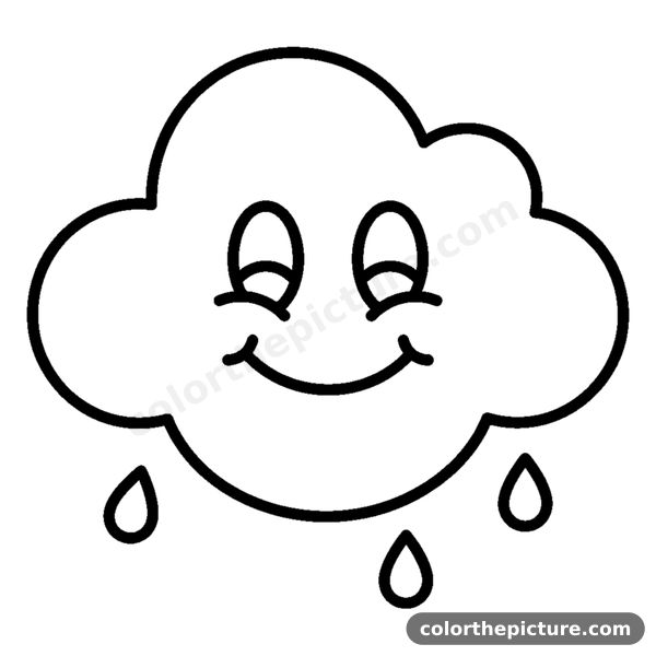 A soft, smiling, fluffy cloud coloring page
