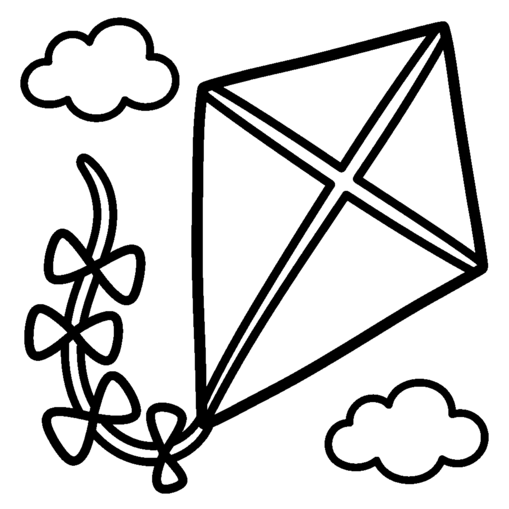 A colorful kite flying in the wind coloring page