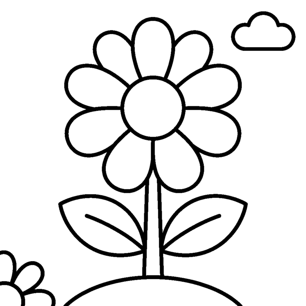 A big daisy blooming in a spring meadow coloring page