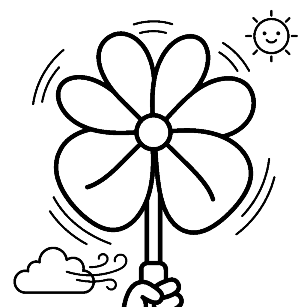 A colorful spinning pinwheel coloring page