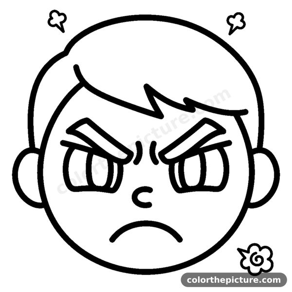 Angry Frowning Kid Face - Simple Expression coloring page