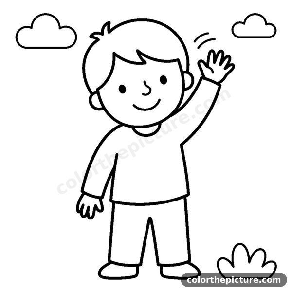 Happy Waving Child - One Arm in the Air coloring page