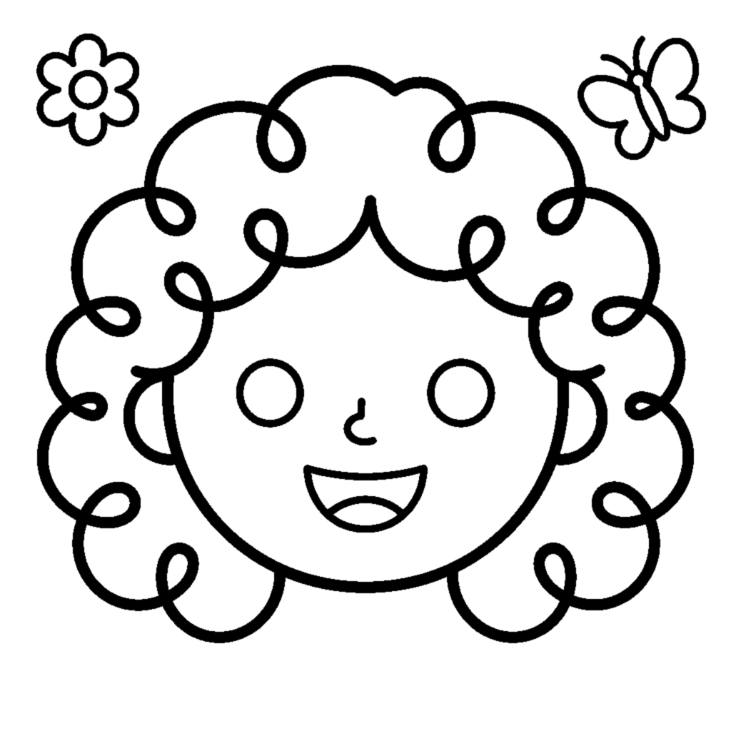 Smiling Little Girl with Curly Hair coloring page
