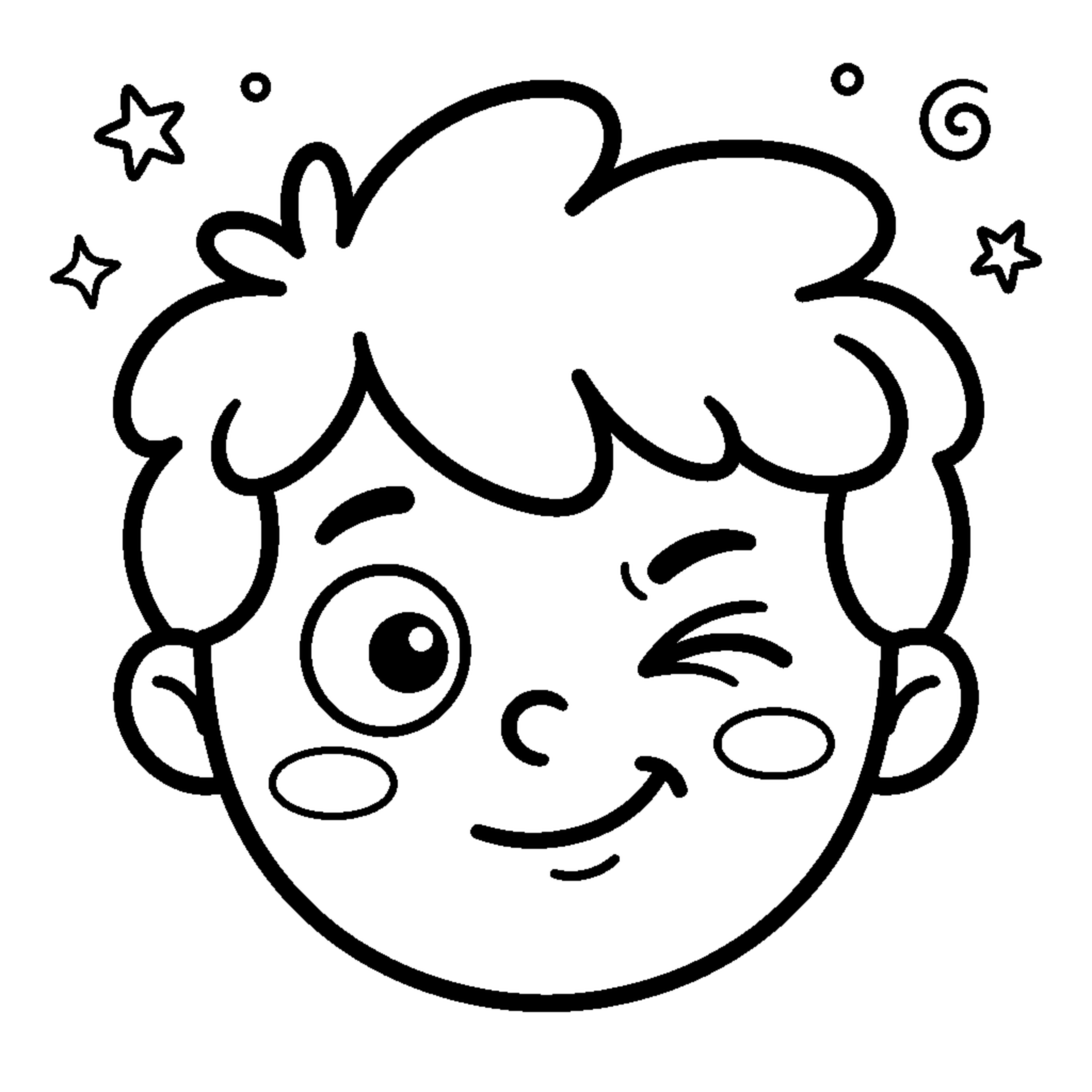 Playful Winking Kid Face - One Eye Closed coloring page
