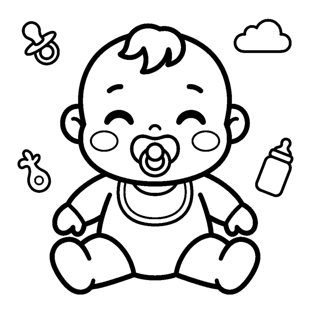 Cute Baby with a Pacifier coloring page