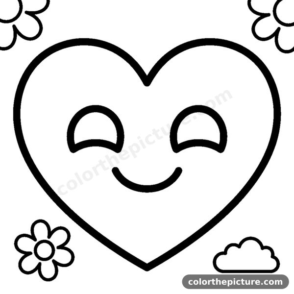 Cute Heart with a Smiley Face coloring page