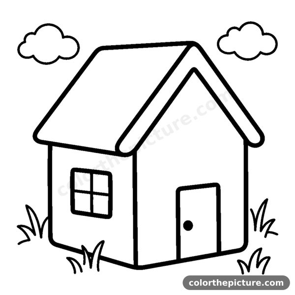 Happy Little House with a Simple Roof coloring page