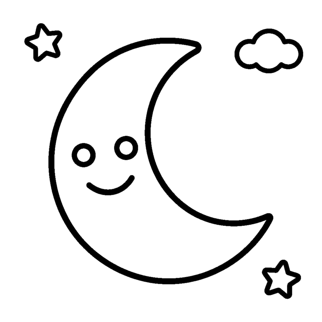 Smiling Crescent Moon coloring page