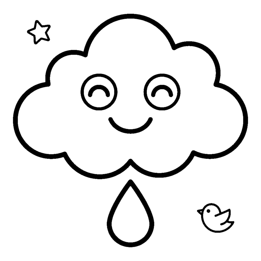 Smiling Cloud with a Raindrop coloring page