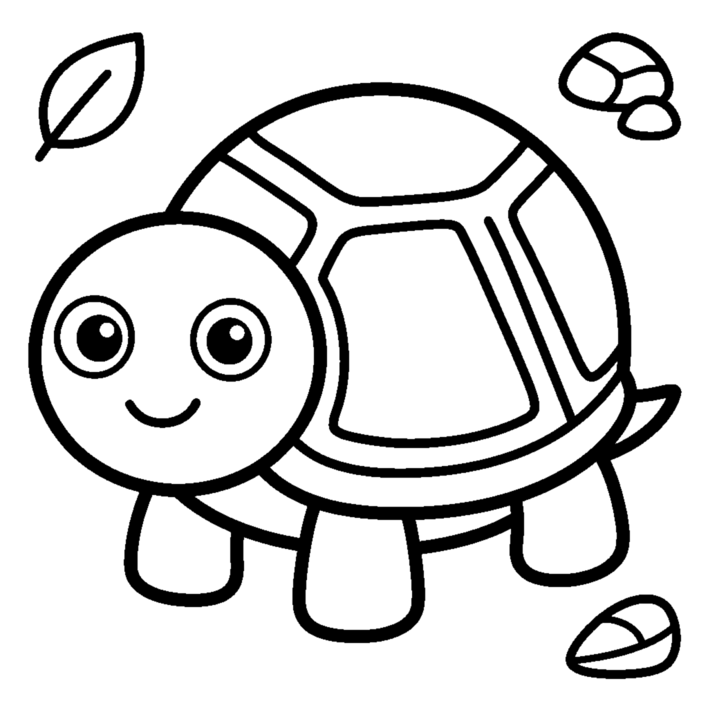 Cute turtle with a round shell coloring page