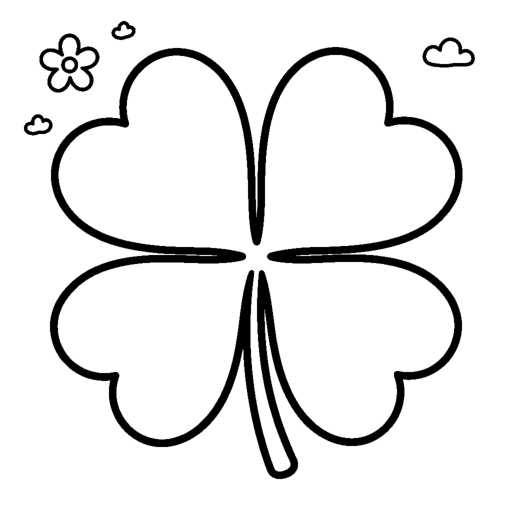 Simple four-leaf clover with thick lines coloring page