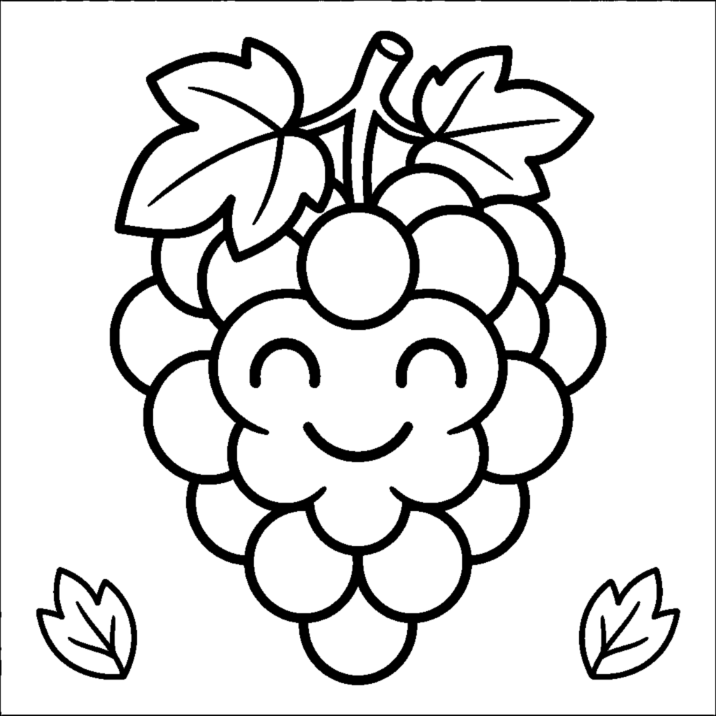 Big smiling bunch of grapes coloring page