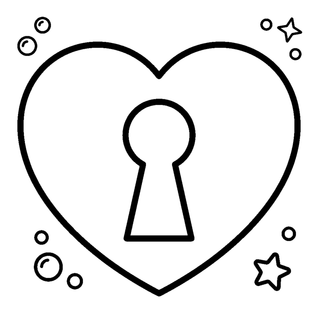 Simple heart-shaped keyhole coloring page