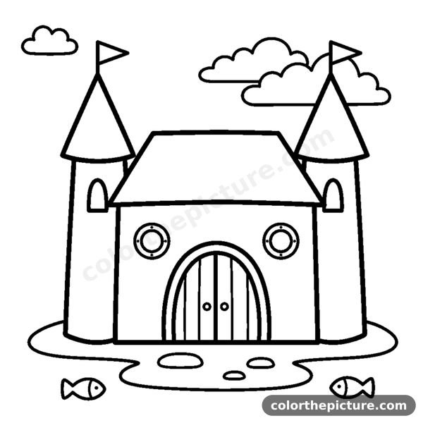 Little princess castle with towers coloring page