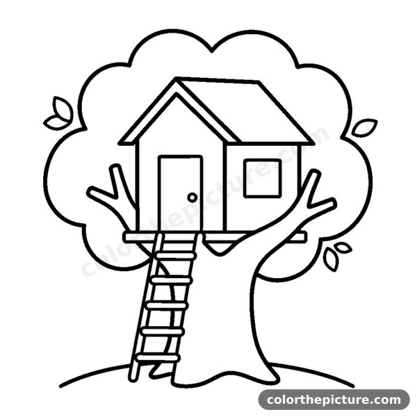 Cute treehouse in a big tree coloring page
