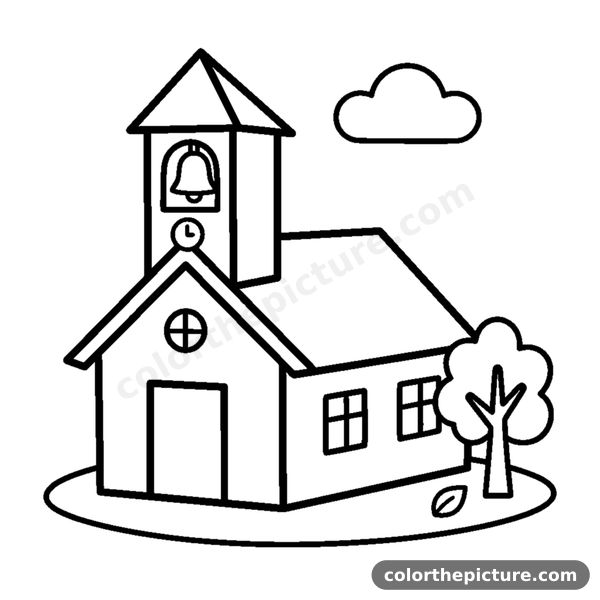 Small village school with a bell tower coloring page