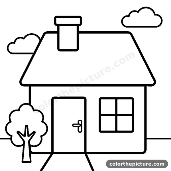 Cozy house with a red roof and chimney coloring page