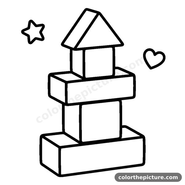 Stack of colorful building blocks coloring page