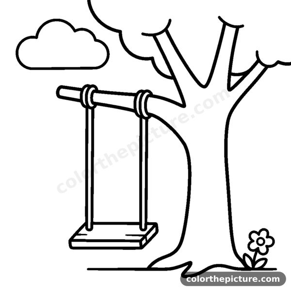 A single swing on a tree coloring page