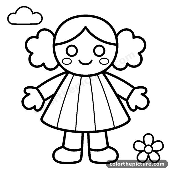 Cute doll in a dress coloring page