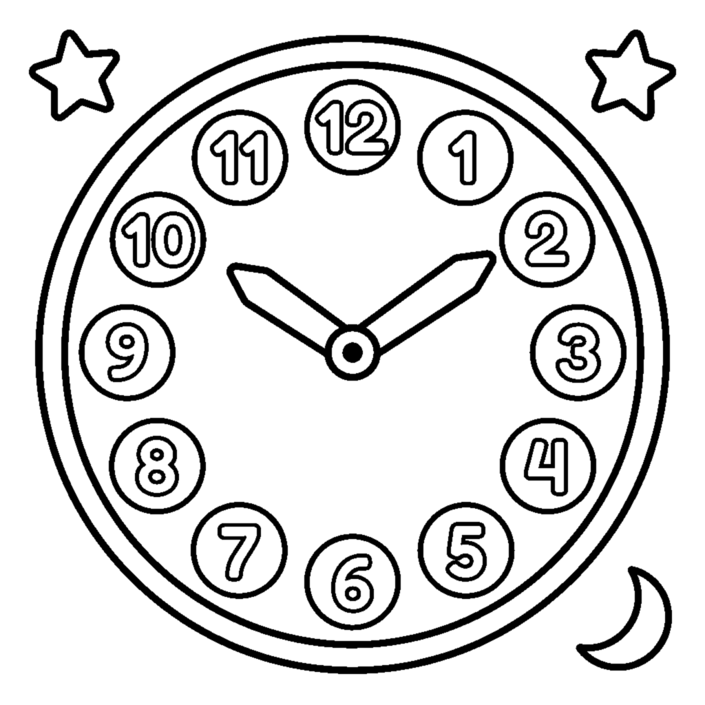 Wall clock with numbers coloring page