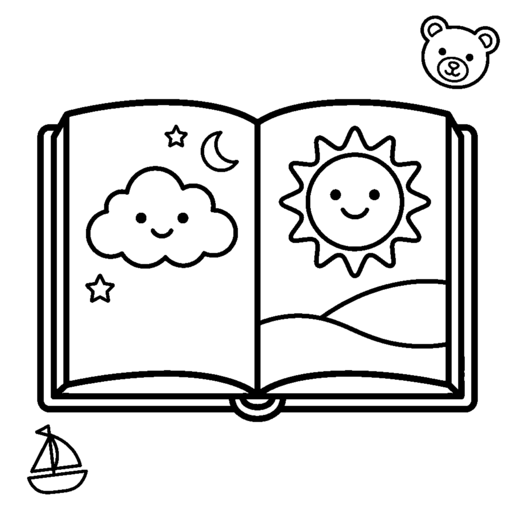 Open picture book coloring page