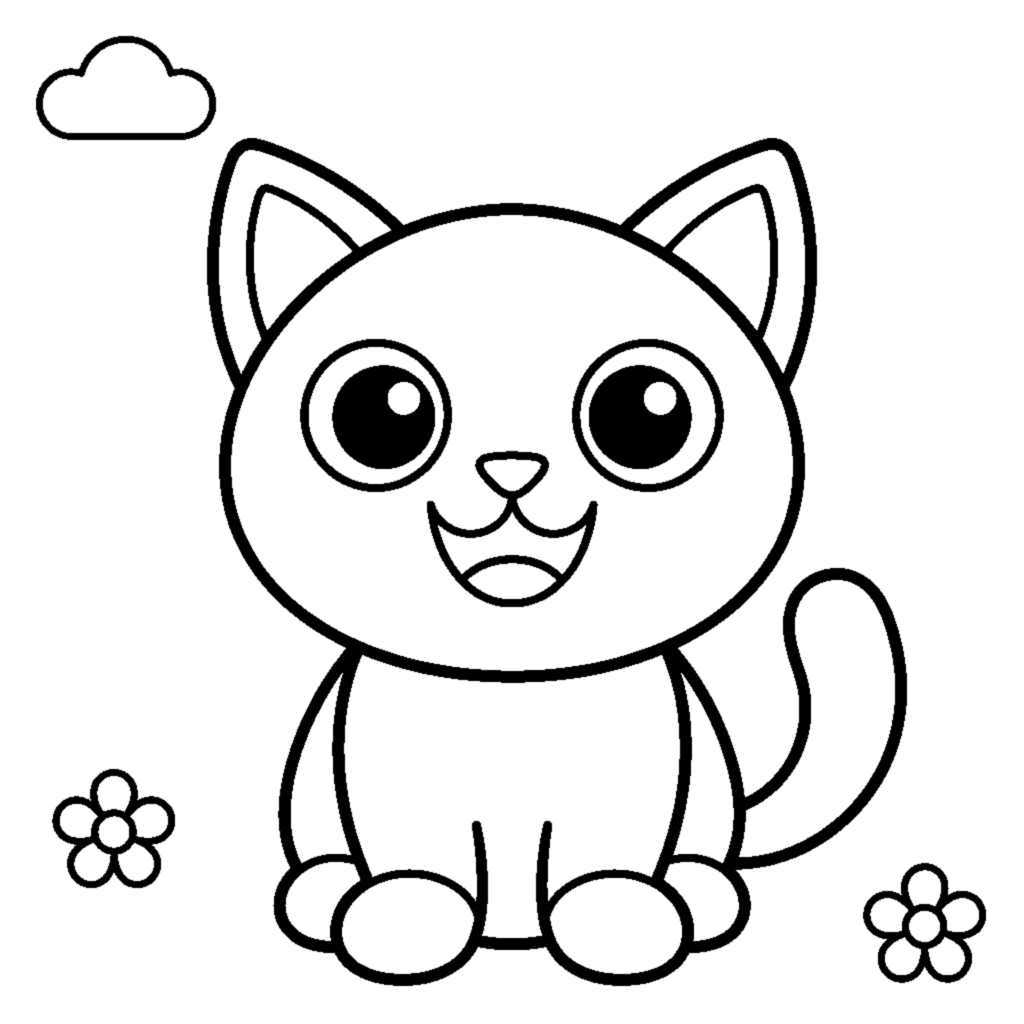 Cute smiling kitten coloring page