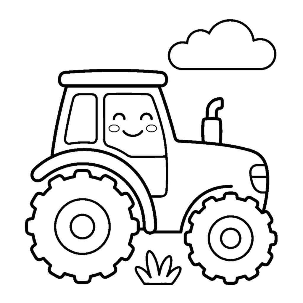 Happy green tractor with big wheels coloring page