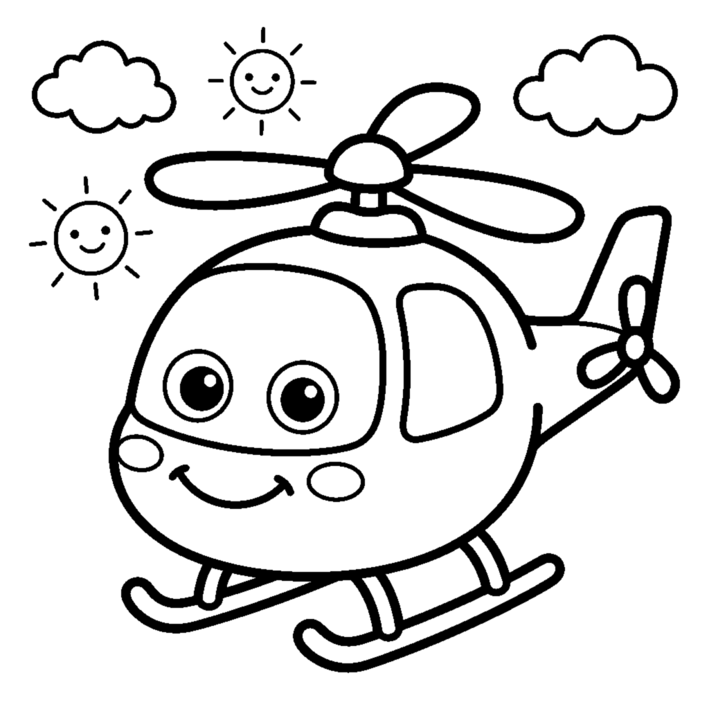 Happy purple helicopter with big eyes coloring page