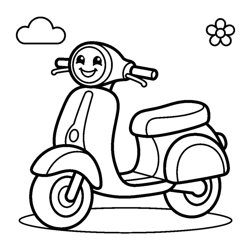Cute pink scooter with a smiling headlight coloring page