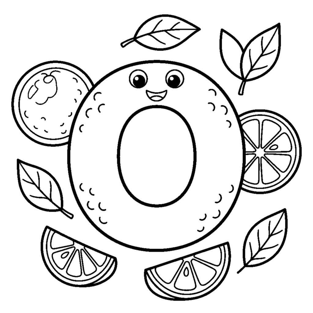 Letter O with sweet Orange slices coloring page