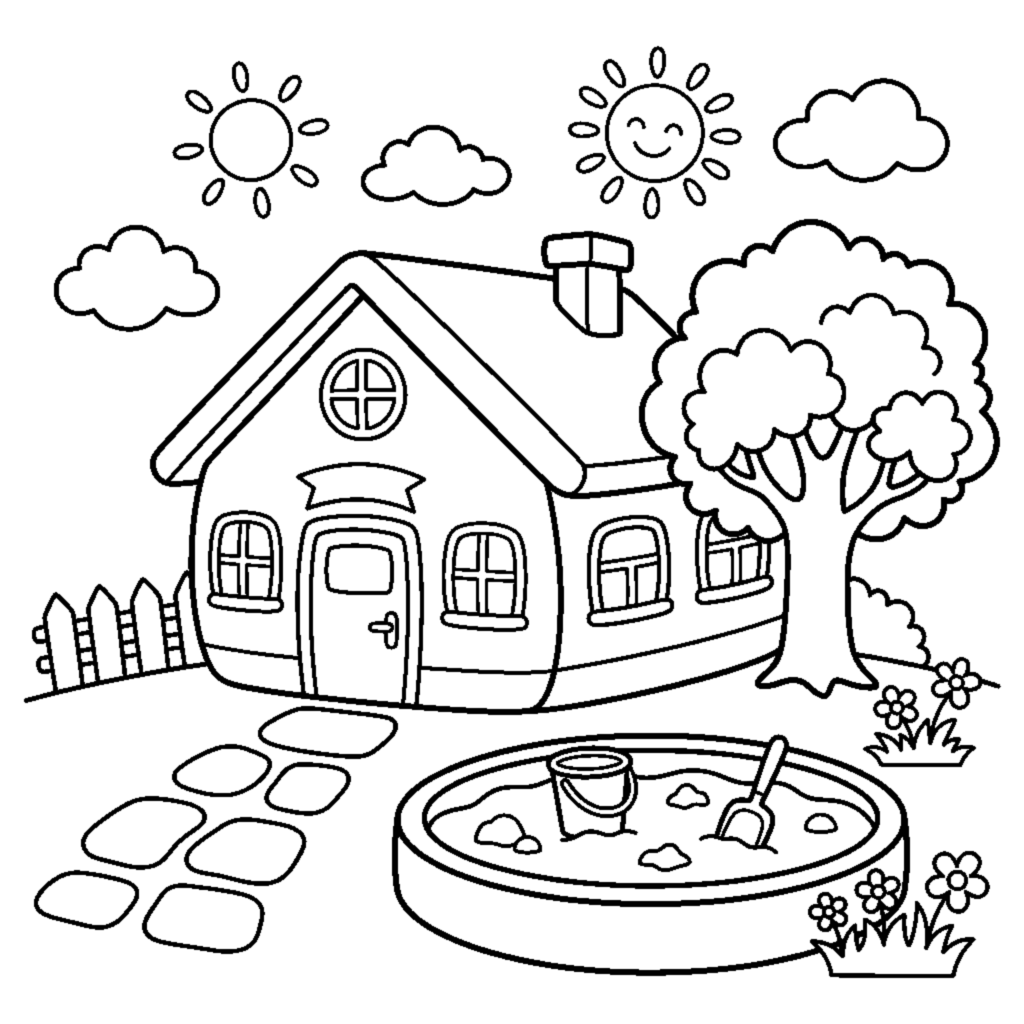 Kindergarten with a Sandbox coloring page