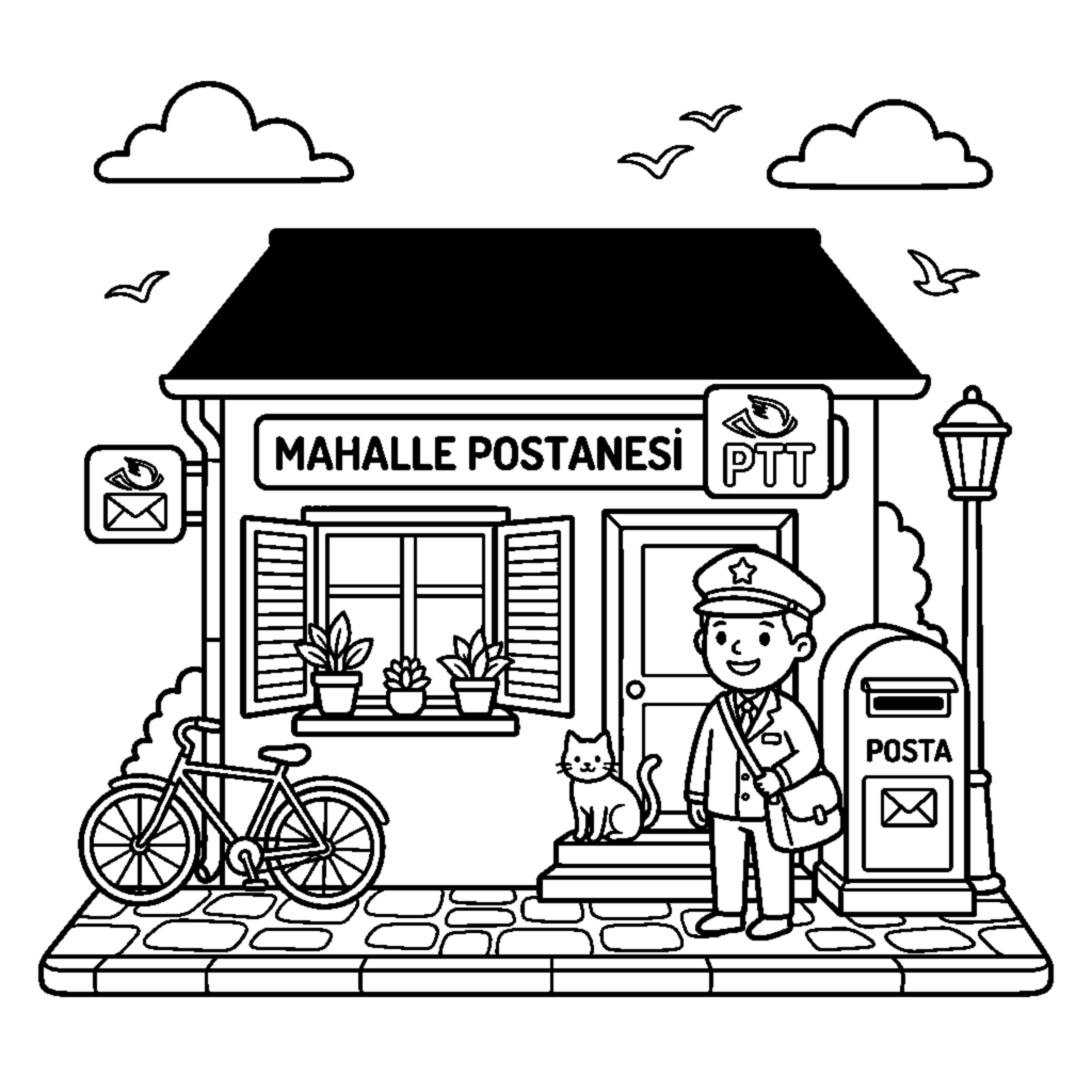 Neighborhood Post Office with a Mailbox coloring page