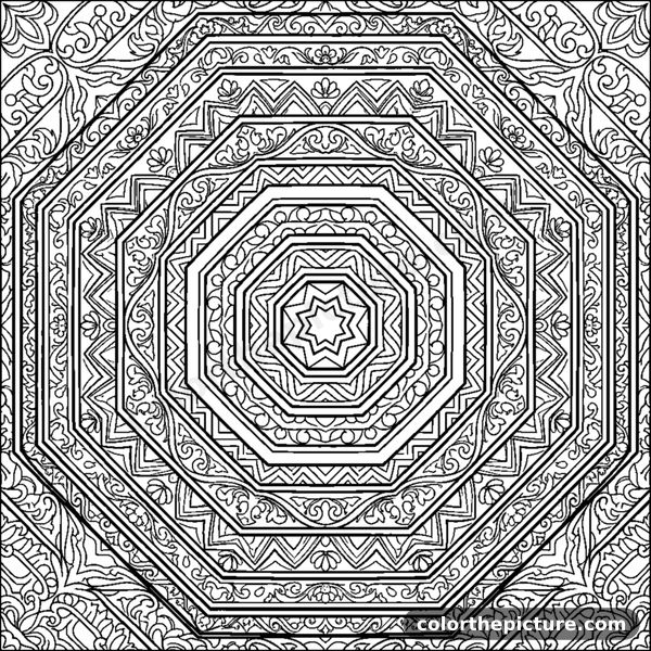 Geometric Mandala with Nested Octagons coloring page