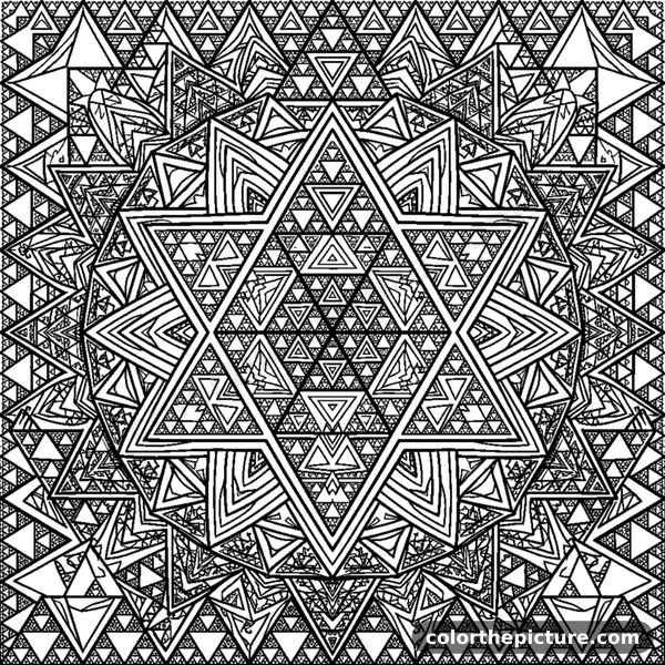 Detailed Fractal Triangle Mandala coloring page