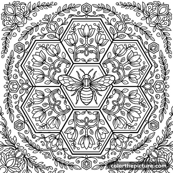 Symmetrical Mandala with a Honeycomb Pattern coloring page