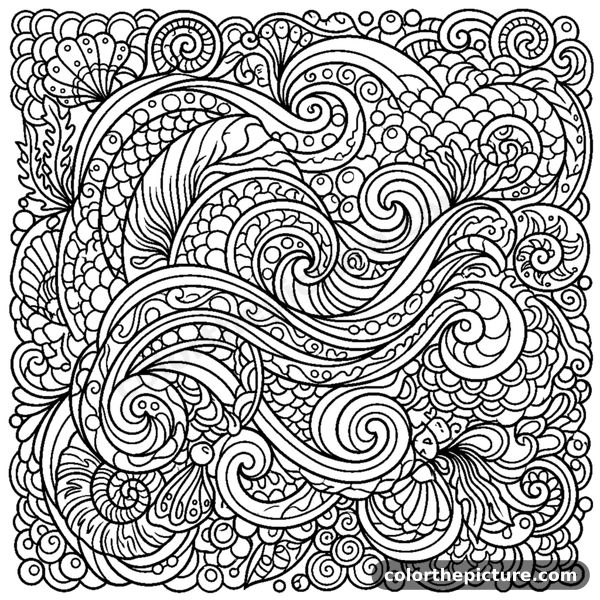 Fluid Zentangle Mandala with Waves and Swirls coloring page