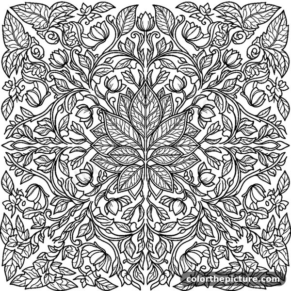 Symmetrical Mandala with Detailed Leaves coloring page
