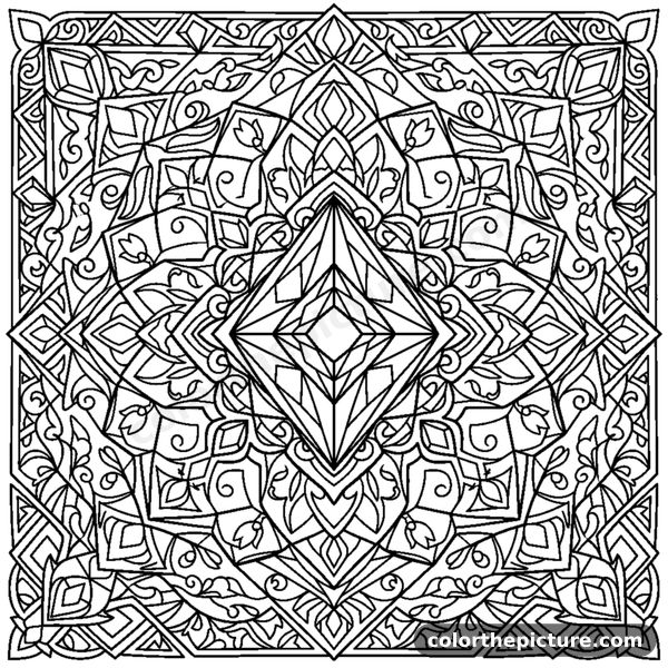 Geometric Diamond Mosaic Mandala coloring page