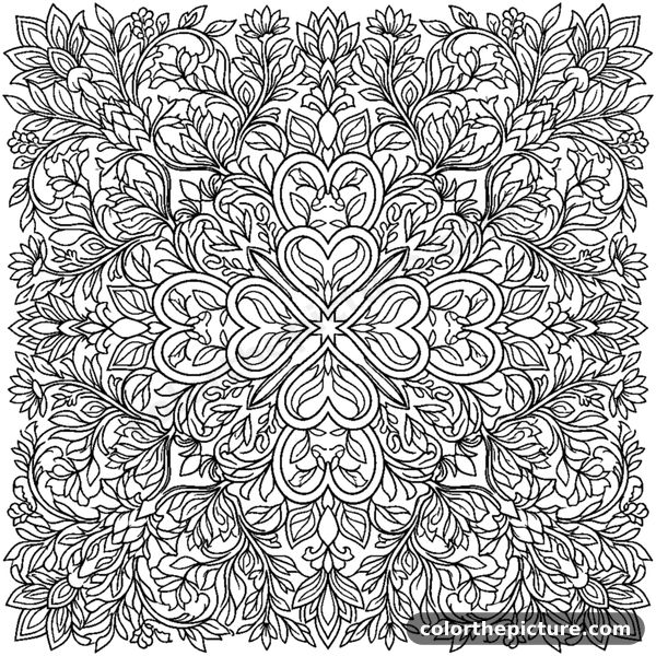 Mandala with Woven Hearts and Leaves coloring page