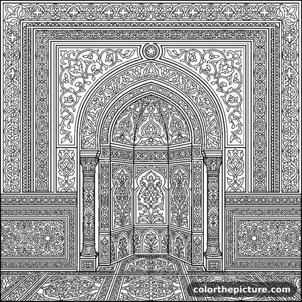 Symmetrical Mandala with Ornate Arches coloring page