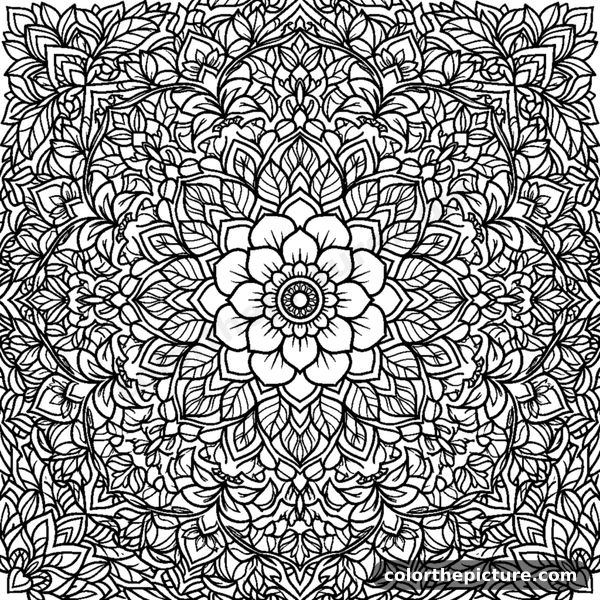 Symmetrical flower mandala with layered petals coloring page