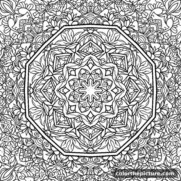 Geometric octagon mandala with symmetrical layers coloring page