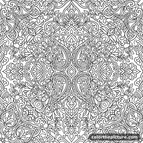 Classic eastern mandala with paisley patterns coloring page